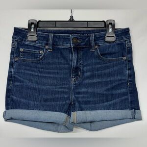 American Eagle Next Level Stretch Midi Mid-rise Dark Wash Denim Shorts Size 10